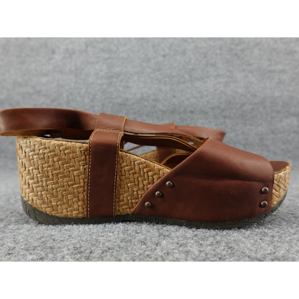 Bussola Brown Leather Platform Wedge Sandals Studded Woven Boho Spain Sz 40 - Picture 6 of 11